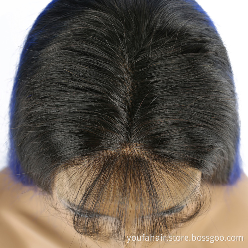 Brazilian Virgin Human Hair 1b/blue Ombre Color 4x4 HD Lace Closure Wig Pre Plucked Transparent Lace Front Wigs with Baby Hair